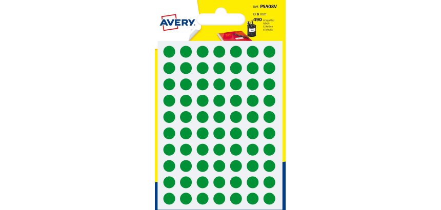 Avery PSA08V self-adhesive label Circle Permanent Green 490 pc(s)