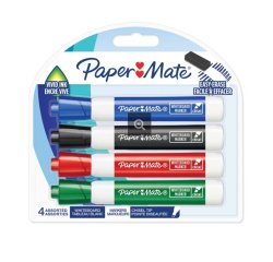 Marqueur paper mate effacable tableau blanc pointe          biseautee coloris assortis    standard blister 4 unites