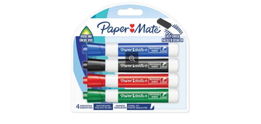 Marqueur Paper Mate pointe biseauté 2 mm - Pochette de 4 couleurs assorties