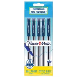 Sachet de 5 stylos bille Brite à capuchon pointe moyenne 0,7 mm. Encre Bleue.