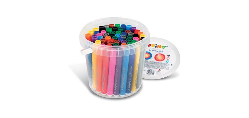 Pennarelli Jumbo - punta ø7,6mm - colori assortiti - Primo - secchiello 60 pezzi