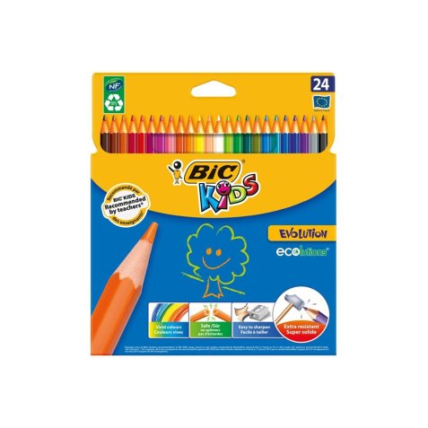 Evolution ECOlutions Crayons de Couleur Eco-responsables - Couleurs Assorties, Etui x24