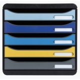 Module de classement Big Box + 5 tiroirs Bee Blue. Dim (lxhxp) : 27,8x27,1x34,7 cm. Assortis