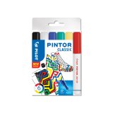 Marqueur pilot pintor set regular mix pointe extra fine coloris noir bleu vert jaune blanc rouge pochette 6 unités