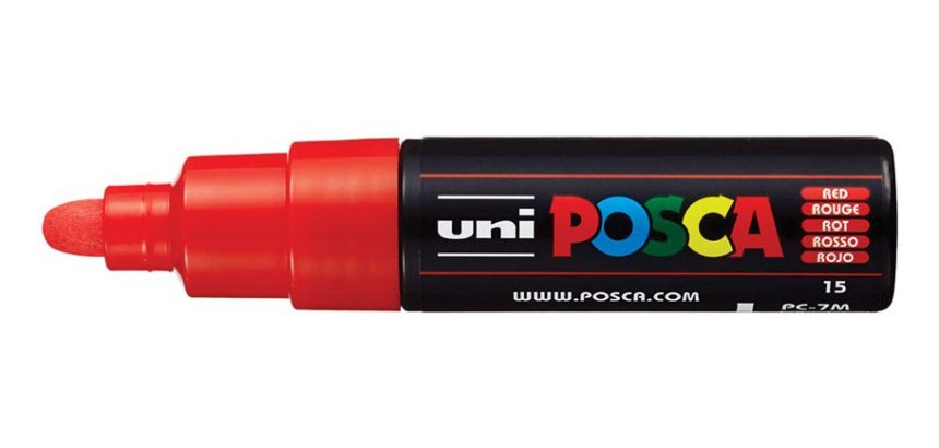 Marqueur peinture posca pc7m pointe large conique encre    inodore couvrante miscible    tous supports coloris rouge