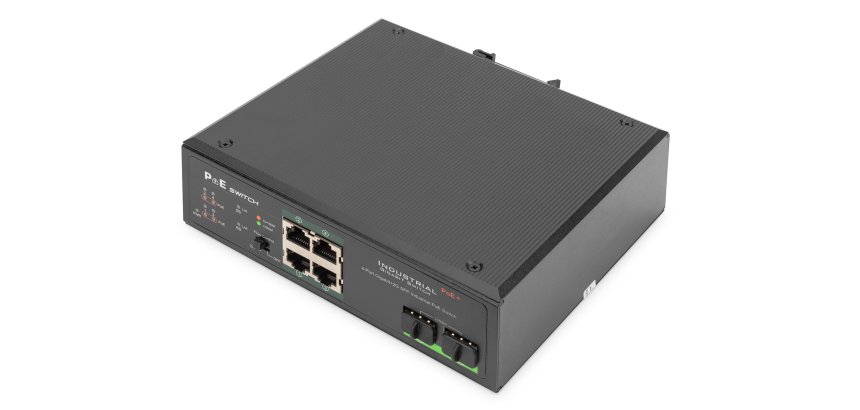 Digitus 4 port Gigabit Ethernet network PoE switch, industrial, unmanaged, 2 SFP uplink
