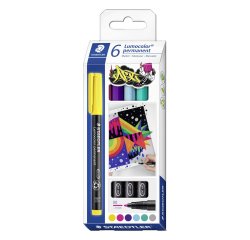 Marqueur staedtler permanent dry safe lumocolor  317       pointe moyenne 1mm coloris    assrotis etui de 6 feutres