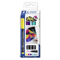 Marqueur staedtler permanent dry safe lumocolor  317       pointe moyenne 1mm coloris    assrotis etui de 6 feutres