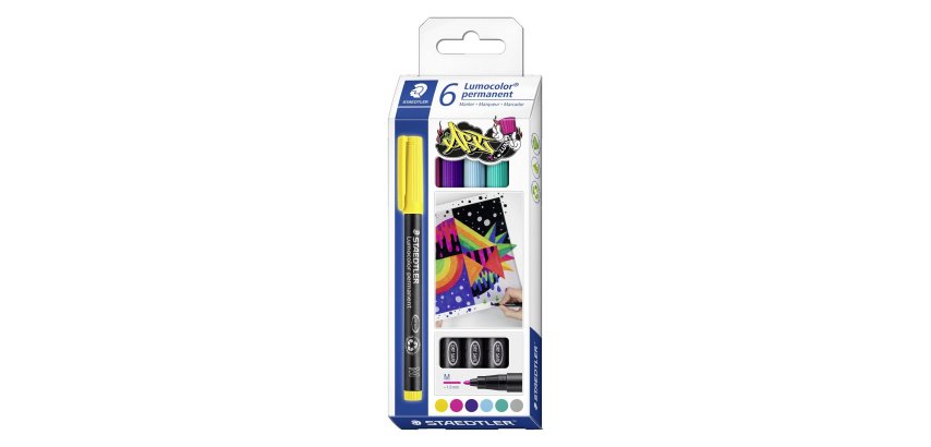 Marqueur staedtler permanent dry safe lumocolor  317       pointe moyenne 1mm coloris    assrotis etui de 6 feutres