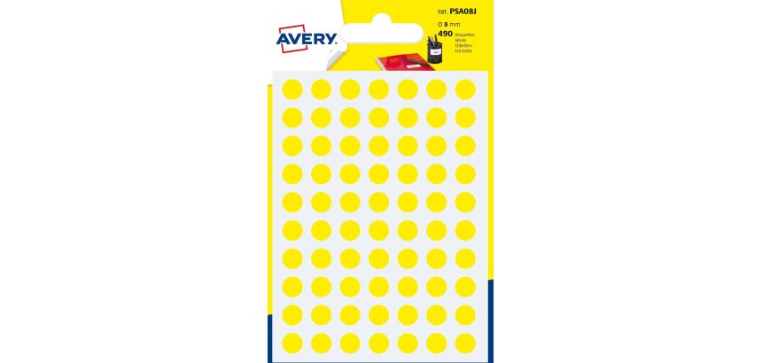 Sachet de 490 pastilles Ø8 mm. Ecriture manuelle. Coloris Jaune.