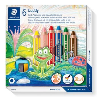 Crayon couleur staedtler noris junior 140 3-en-1 craie cire aquarellable             taille-crayon coloris
