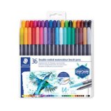 Feutres coloriage aquarellables staedtler marsgraphic duo3001 design journey double pointe pinceau/fine - lot 6 set 36un