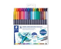 Feutres coloriage aquarellables staedtler marsgraphic duo3001 design journey double pointe pinceau/fine - lot 6 set 36un