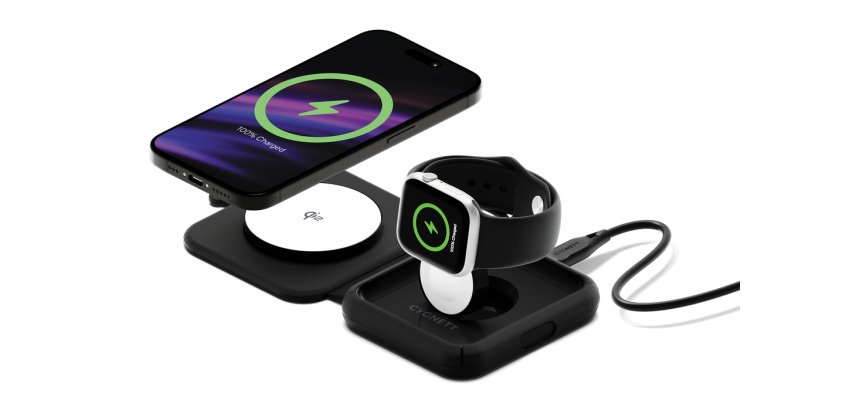 Cygnett MagTravel Qi2.0 2-in-1 Smartphone, Smartwatch Black USB Wireless charging Fast charging Indoor