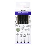 Stylo-feutre tombow mono drawing pen set bold 4 pieces 02 04 06 08 coloris noir