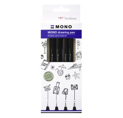 Stylo-feutre tombow mono drawing pen set bold 4 pieces 02 04 06 08 coloris noir