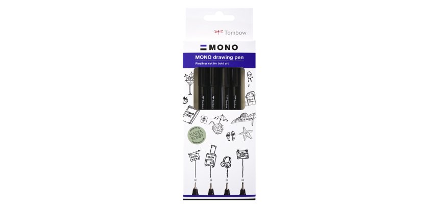Stylo-feutre tombow mono drawing pen set bold 4 pieces 02 04 06 08 coloris noir