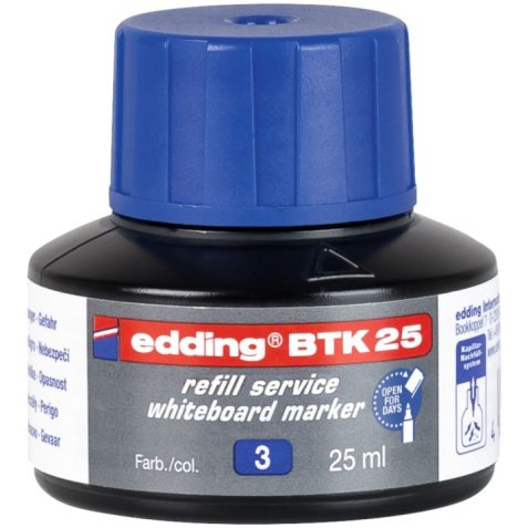 Recharge pour marqueur tableau blanc. Recharge juqu'a 15 marqueurs. Contenance 25ML. Encre bleue