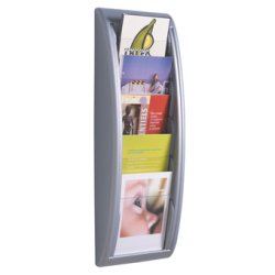 Présentoir mural Quick Fit System, 5 cases format A5 épaisseur 2 cm, L22,7 x H65 x P9,5 cm alu