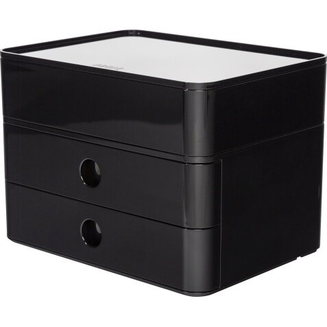 Boîte rangement SMART-BOX ALLISON 2 tiroirs + 1 boîte à ustensiles Dim (lxhxp) : 26x19x19,5cm Noir