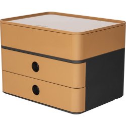 Boîte rangement SMART-BOX ALLISON 2 tiroirs + 1 boîte à ustensiles Dim (lxhxp) : 26x19x19,5cm caramel