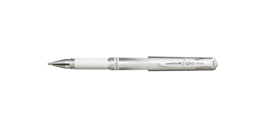 Stylo-bille uniball signo broad écriture large 0.8mm pointe 1mm grip caoutchouc encre gel résistante eau lumière blanc