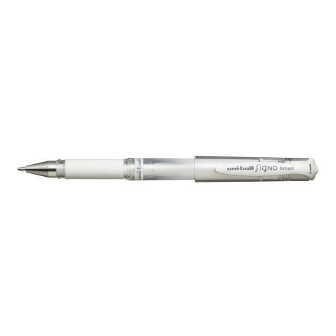 Stylo bille pointe large encre gel Blanche SIGNO BROAD, corps avec grip +capuchon UNI-BALL