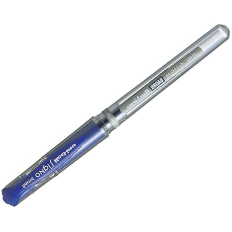 Stylo bille pointe large encre gel Bleu SIGNO BROAD, corps avec grip +capuchon UNI-BALL