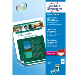 Avery Premium Colour Laser Photo Paper 120 g/m² carta inkjet A4 (210x297 mm) Lucida Bianco