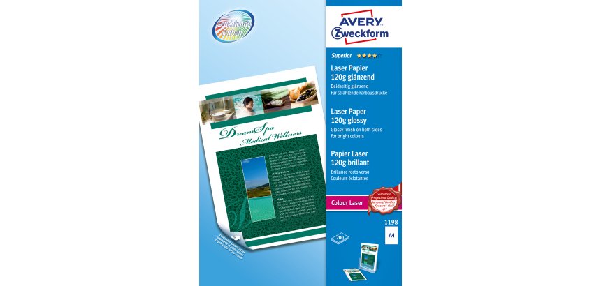 Avery Premium Colour Laser Photo Paper 120 g/m² carta inkjet A4 (210x297 mm) Lucida Bianco