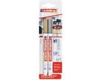 Marqueur edding craie liquide 4085 pointe ogive fine        largeur de trait 1/2mm        coloris or/argent blister de 2