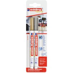 Blister de 2 marqueurs craie liquide 4085 pte ogive, largeur de trait de 1/2mm. Coloris Or/Argent