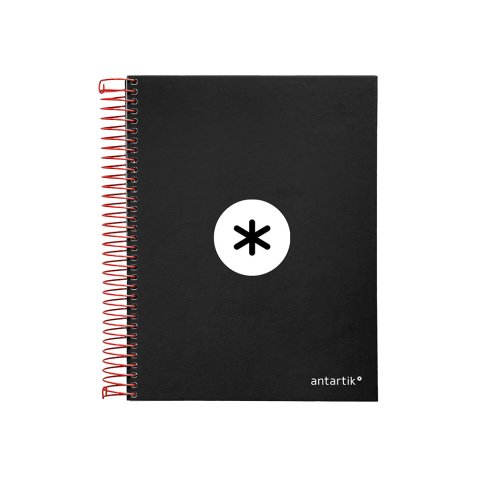 Cahier spirale antartik a5 240p 90g couverture rembordee quadrillage 5mm 6 trous       coil-lock coloris noir