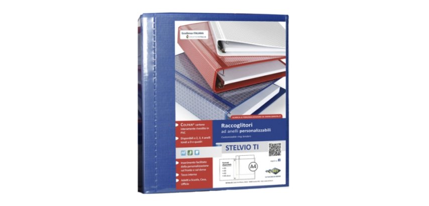 Raccoglitore personalizzabile Stelvio TI - 22 x 30 cm - 4 anelli a Q 100 mm - dorso 13 cm - blu - Sei Rota