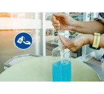 Panneau PP adhésif antidérapant Gel main obligatoire 20 cm - Bleu
