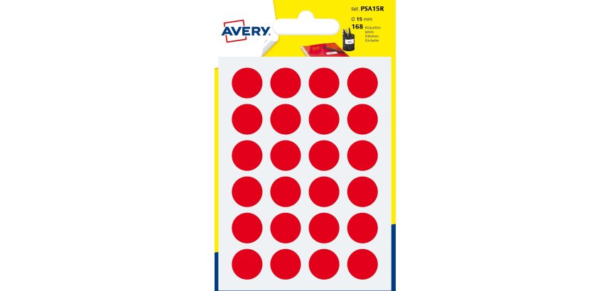 Etichette adesive tonde PSA - in carta - permanenti - diametro 15 mm - 24 et/fg - 7 fogli - rosso - Avery