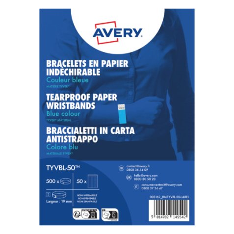 Avery TYVBL-50 wristband Blue Event wristband