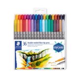 Set 36 Feutres de coloriage double pointe fine 0,5 à 0,8mm et large 3mm, à base d'eau, assortis