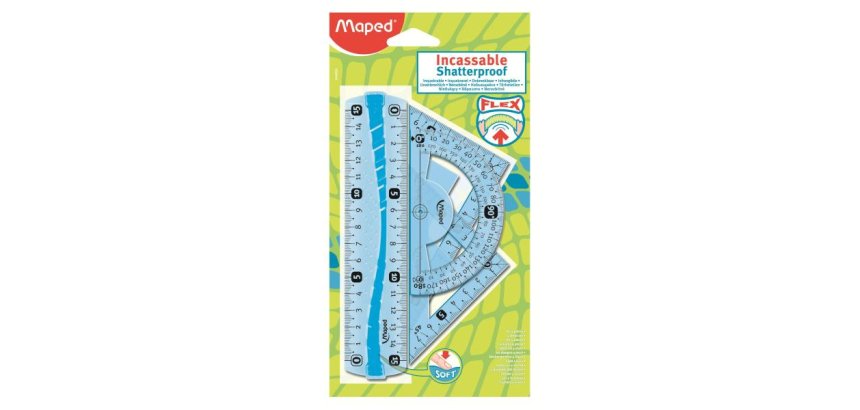 Set tracage maped flex mini kit 4 instruments incassable regle 15cm equerres 45º/60º rapporteur 180º assortis aleatoire