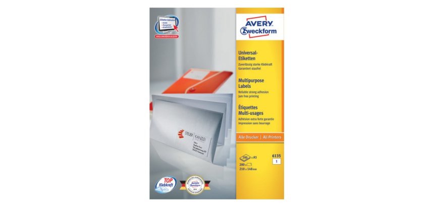 Avery 6135 etichetta autoadesiva Rettangolo Permanente Bianco 200 pz