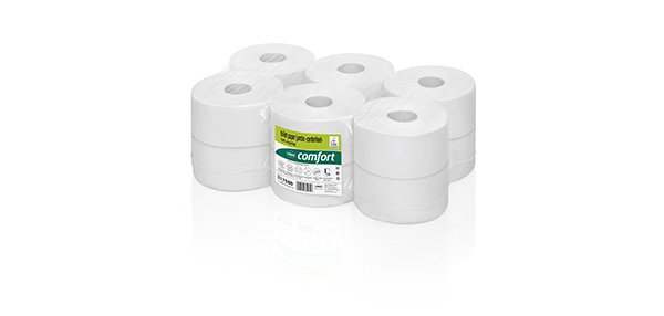 Papier hygiénique jumbo 180m center feed ouate blanche recyclée écolabel 2 plis rouleau 720 feuilles paquet 12 rouleaux