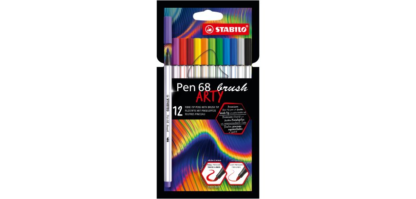 Feutre pinceau stabilo pen 68 brush arty aquarellable encre sans odeur riche en pigments  etui carton 12 unites