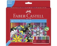 Crayon couleur faber-castell chateau accordeon mine        resistante etui carton 60     couleurs fluos metallises
