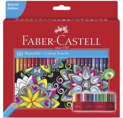 Crayon couleur faber-castell chateau accordeon mine        resistante etui carton 60     couleurs fluos metallises