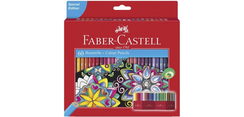 Crayon couleur faber-castell chateau accordeon mine        resistante etui carton 60     couleurs fluos metallises