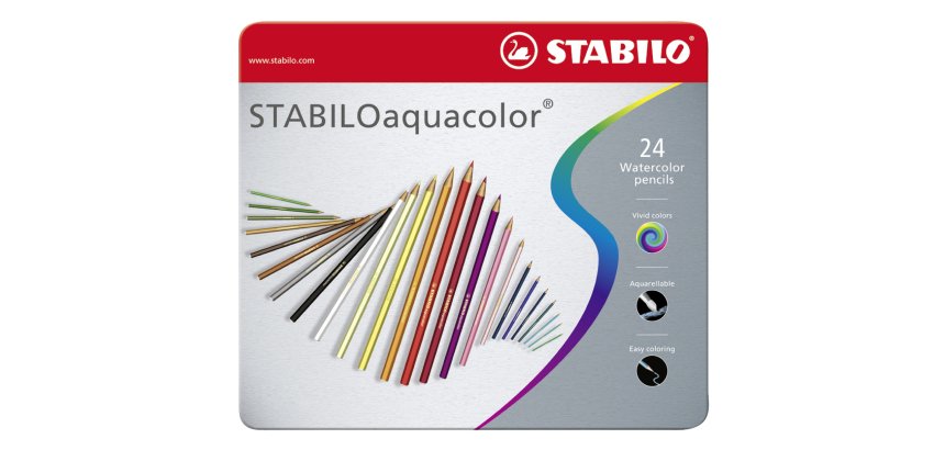 STABILO Matita colorata acquarellabile - STABILOaquacolor - Scatola in Metallo da 24 colori assortiti