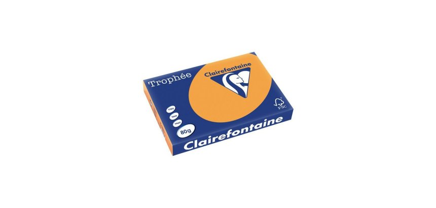 Papier couleur clairefontaine trophée multifonction a3 80g/m2 couleurs vives clémentine paquet 500 feuilles