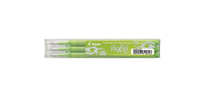 Recharge roller pilot frixion clicker écriture moyenne 0.5mm encre effaçable coloris vert pomme set de 3 unités