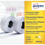 Boîte 10 rouleaux de 1200 étiquettes 2 lignes (10+ 8 caractères) Blanches adhésif amovible PLR1626
