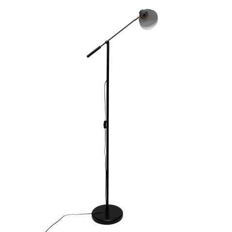 Lampadaire liseuse Culot E27, Inclinable/orientable, Livrée sans ampoule, noir mat et métal argenté